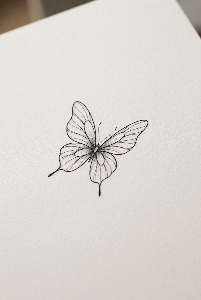 Minimal Butterfly Tattoo Design on the Back of the Neck — minimal butterfly tattoo design style outfit