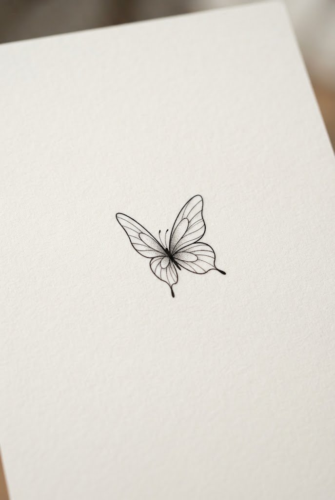 Finger-Side Micro Flutter — minimal butterfly tattoo design style outfit