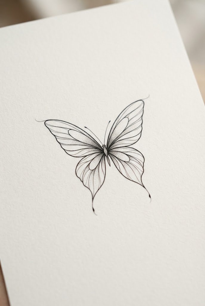 Ribcage Silhouette Whisper — minimal butterfly tattoo design style outfit