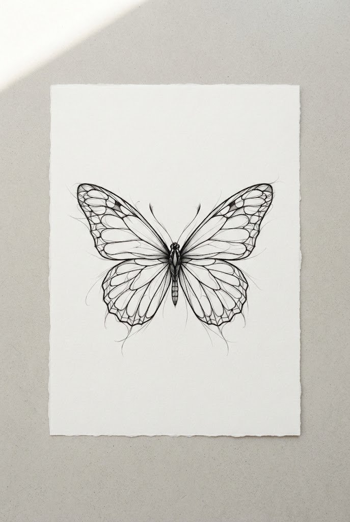 Minimalist Fine-Line Monarch Outline — monarch butterfly tattoo stencil style outfit