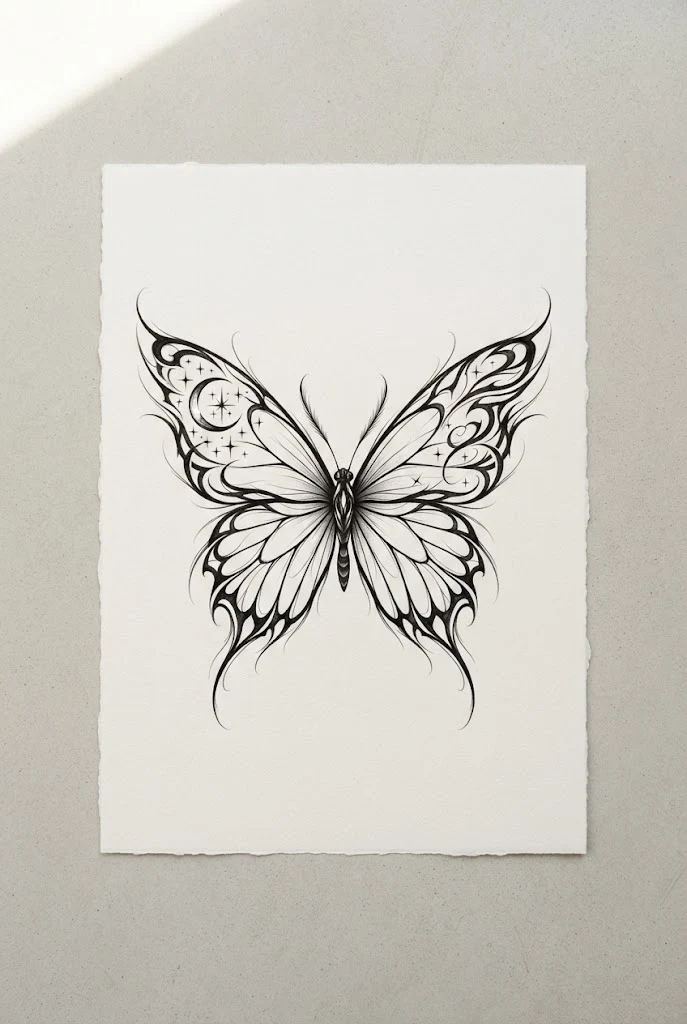 Bold Tribal-Edge Night Fusion — monarch butterfly tattoo stencil style outfit