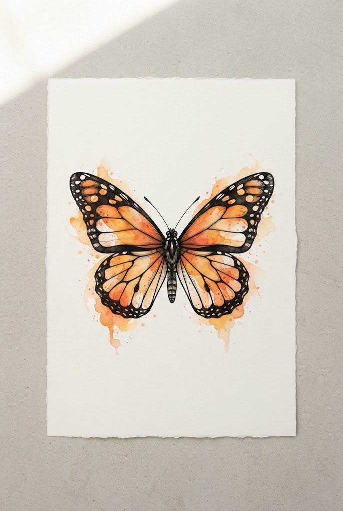 Vibrant Sunset Orange Watercolor Wash — monarch butterfly tattoo stencil style outfit