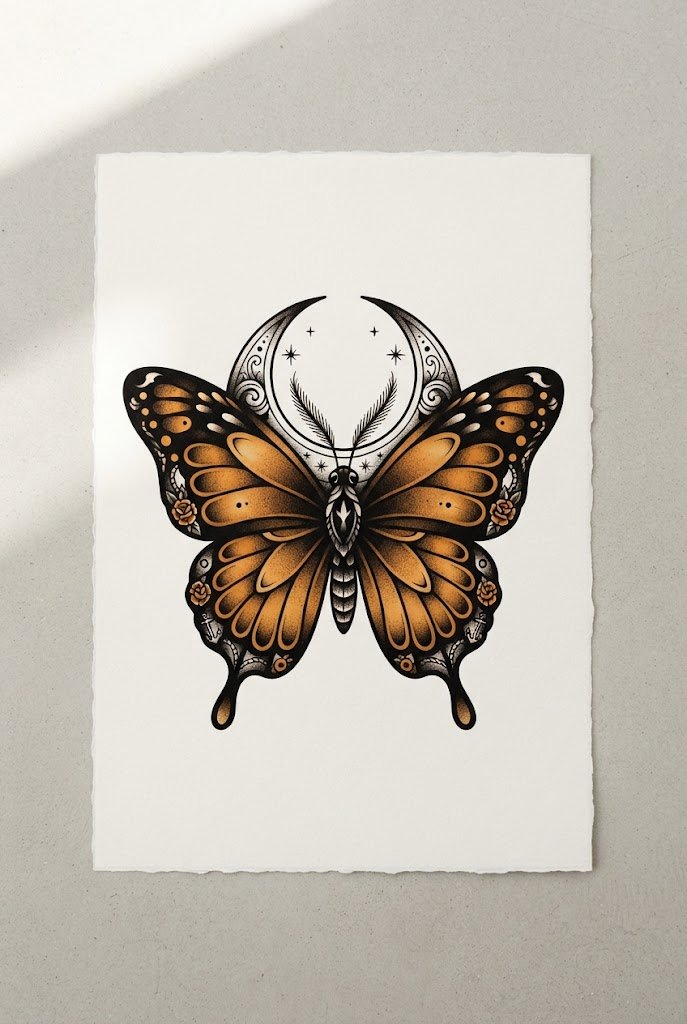 Traditional Old School Bold Flash — monarch butterfly tattoo stencil style outfit