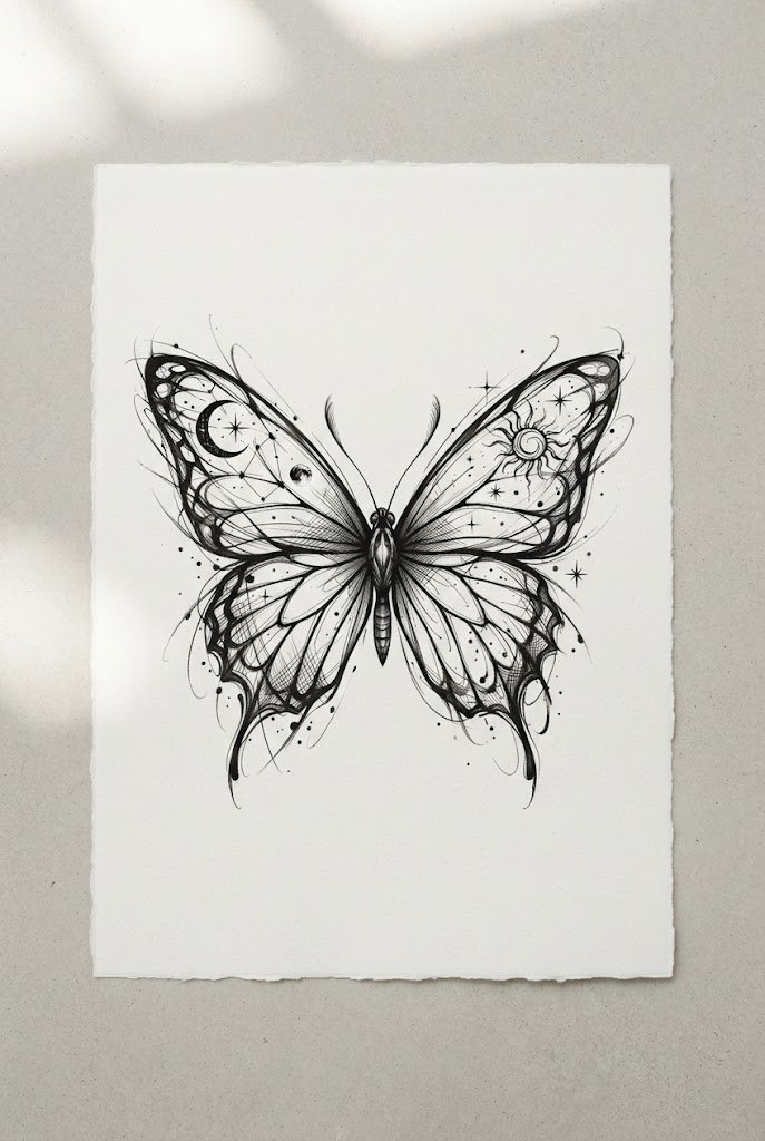 Abstract Gestural Sketch Art — monarch butterfly tattoo stencil style outfit