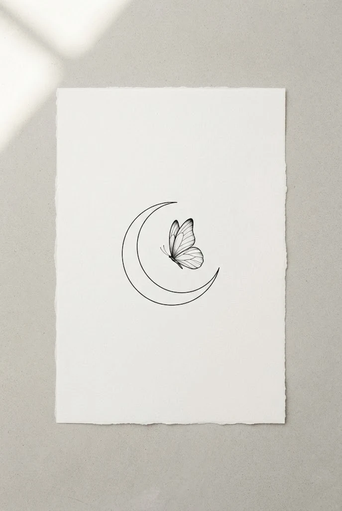 Minimalist Crescent Moon and Butterfly — moon and butterfly tattoo style outfit