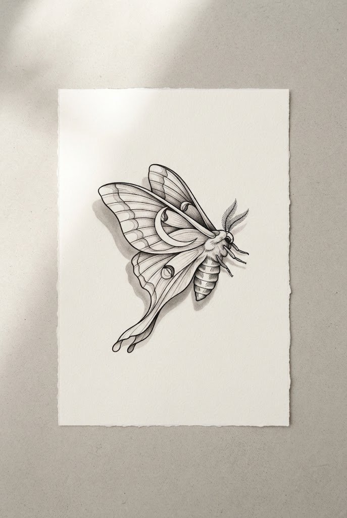 Realistic 3D Shadow Lunar Moth — moon and butterfly tattoo style outfit