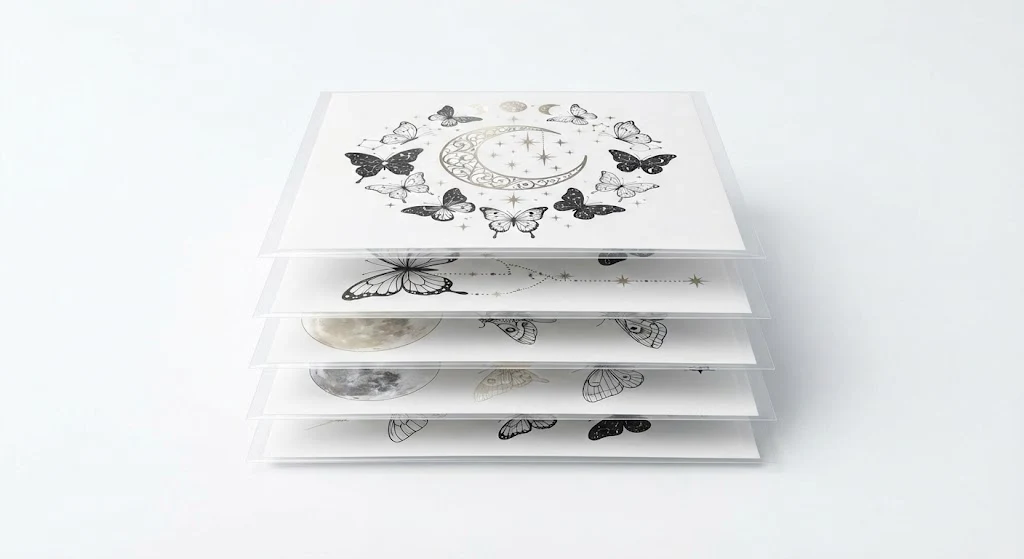 Butterfly and Moon Phase Tattoo Stencil Transfer Paper