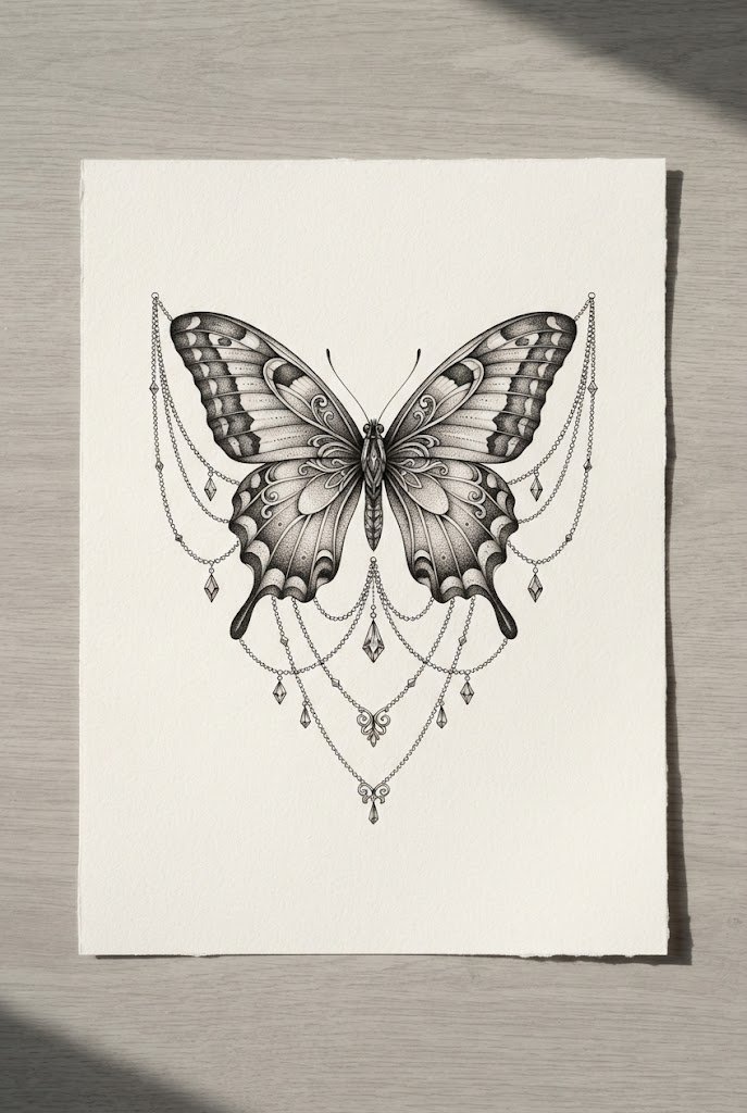Micro-Realism Specimen Portrait — neck tattoo butterfly style outfit