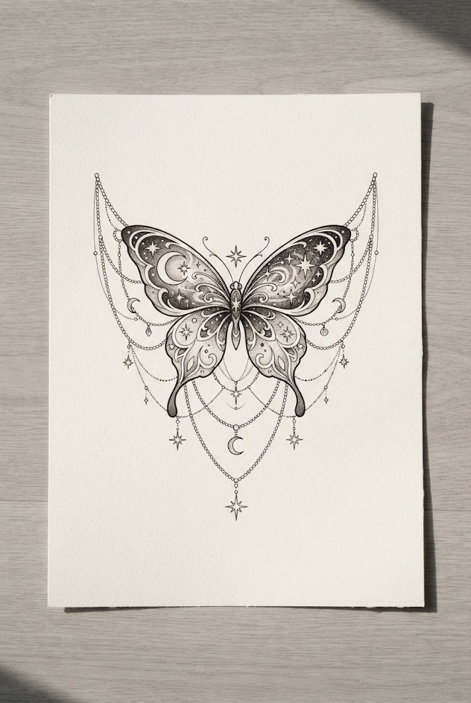 Celestial Moon and Stars Trio — neck tattoo butterfly style outfit