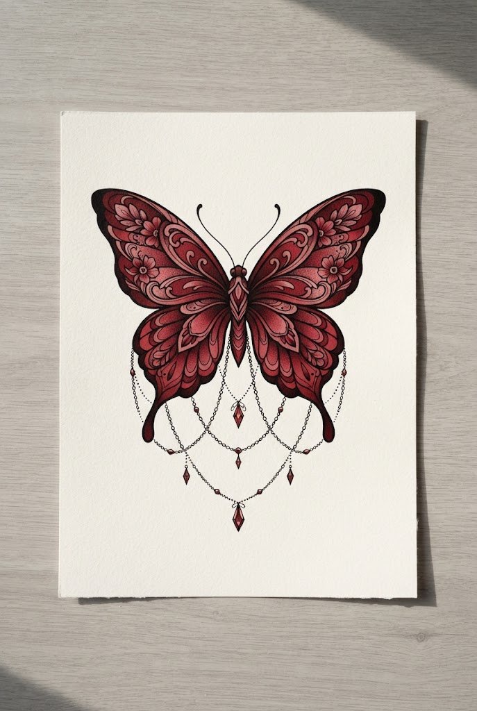 Bold Red Crimson Statement — neck tattoo butterfly style outfit