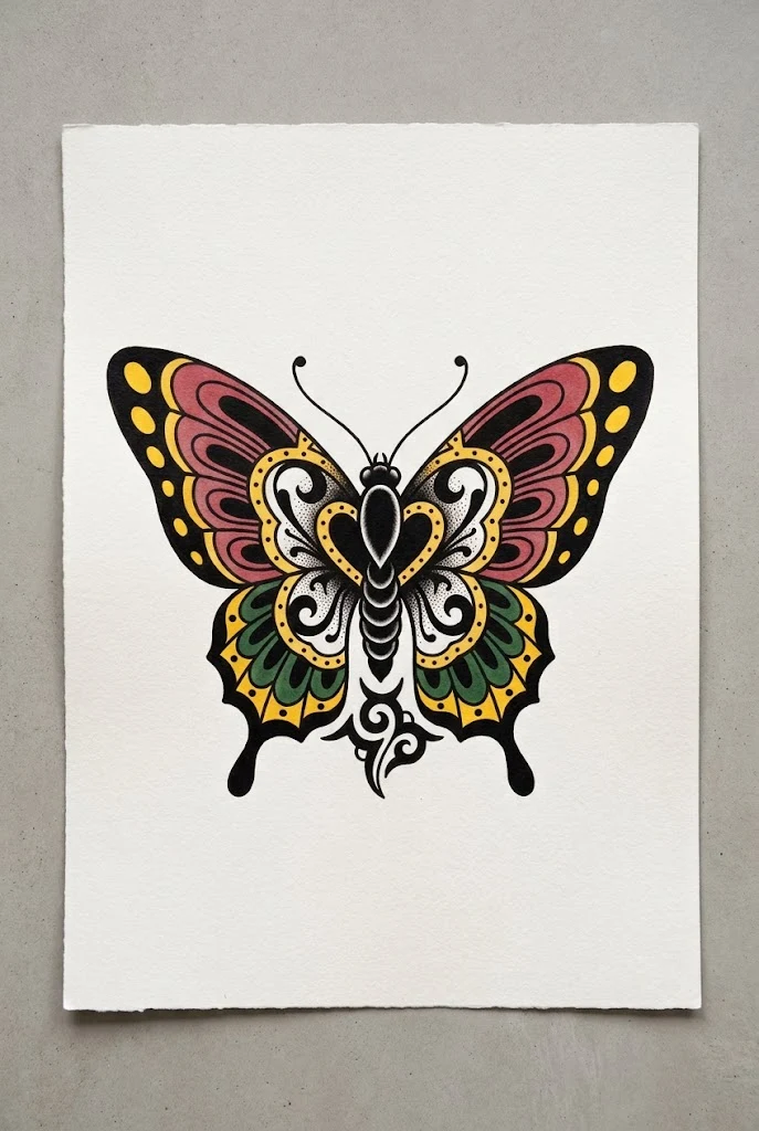 Sailor Jerry Style Old School Butterfly Tattoo Design — old school butterfly tattoo style outfit