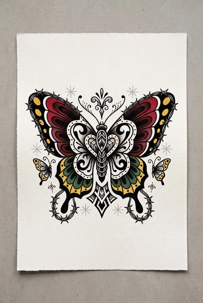 High-Impact Old School Butterfly Hand Tattoo — old school butterfly tattoo style outfit