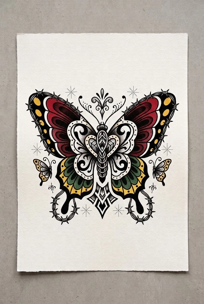 Throat and Old School Butterfly Tattoo Neck Placement — old school butterfly tattoo style outfit