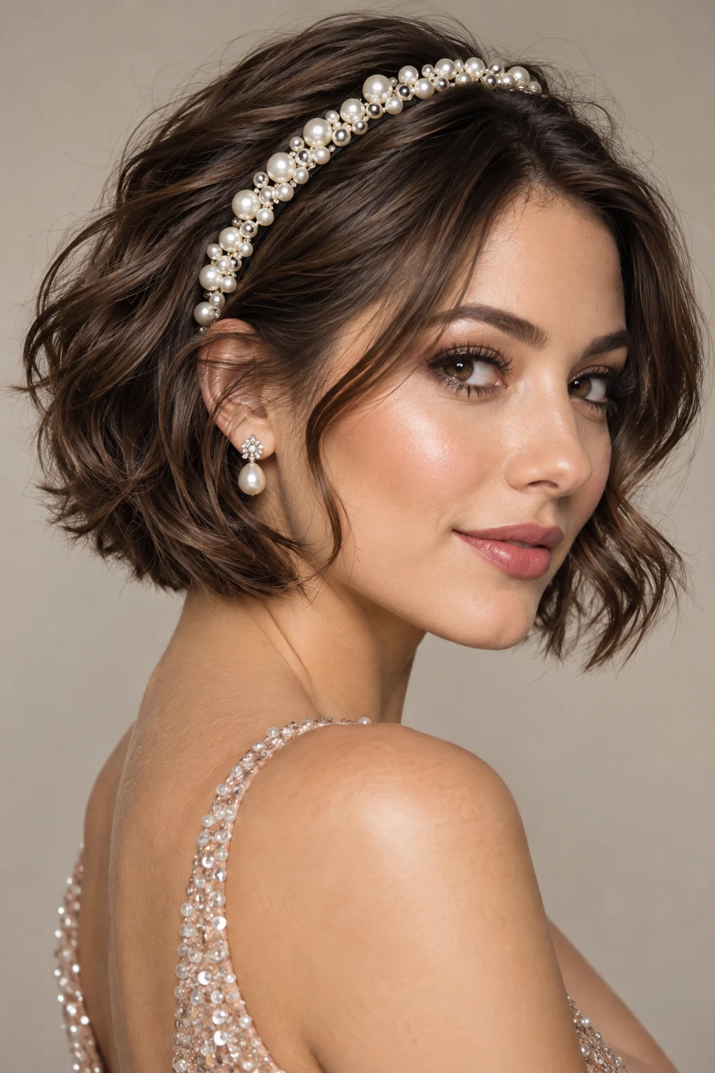 Pearl-Headband Party Hairstyles for Short Hair — party hairstyles for short hair style outfit