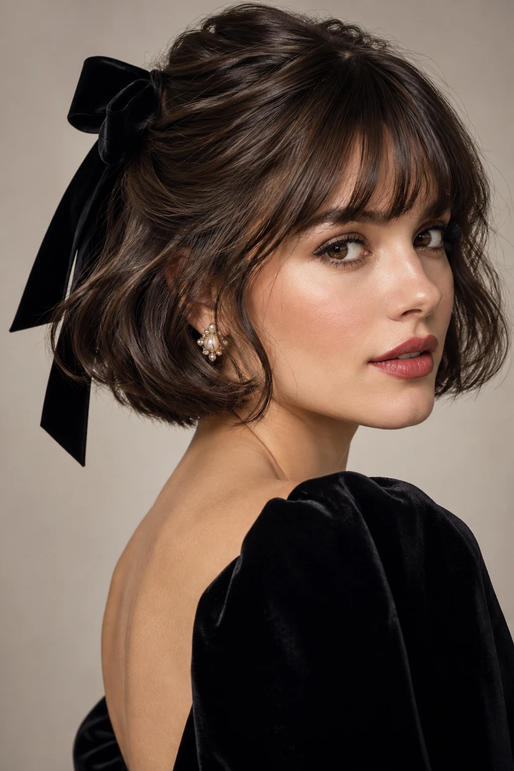 Velvet Ribbon French Bob — party hairstyles for short hair style outfit
