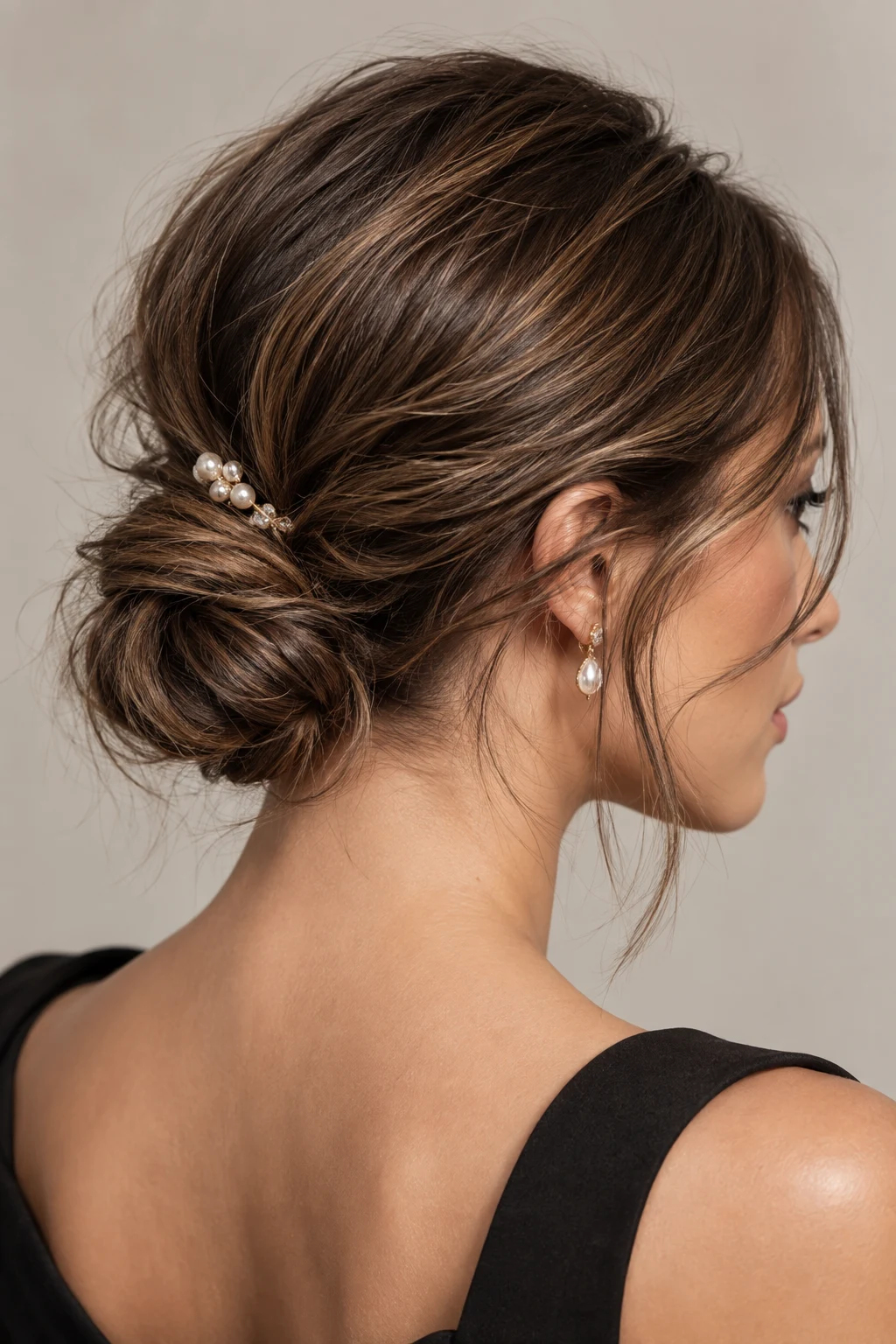 Low Mini Chignon — party hairstyles for short hair style outfit