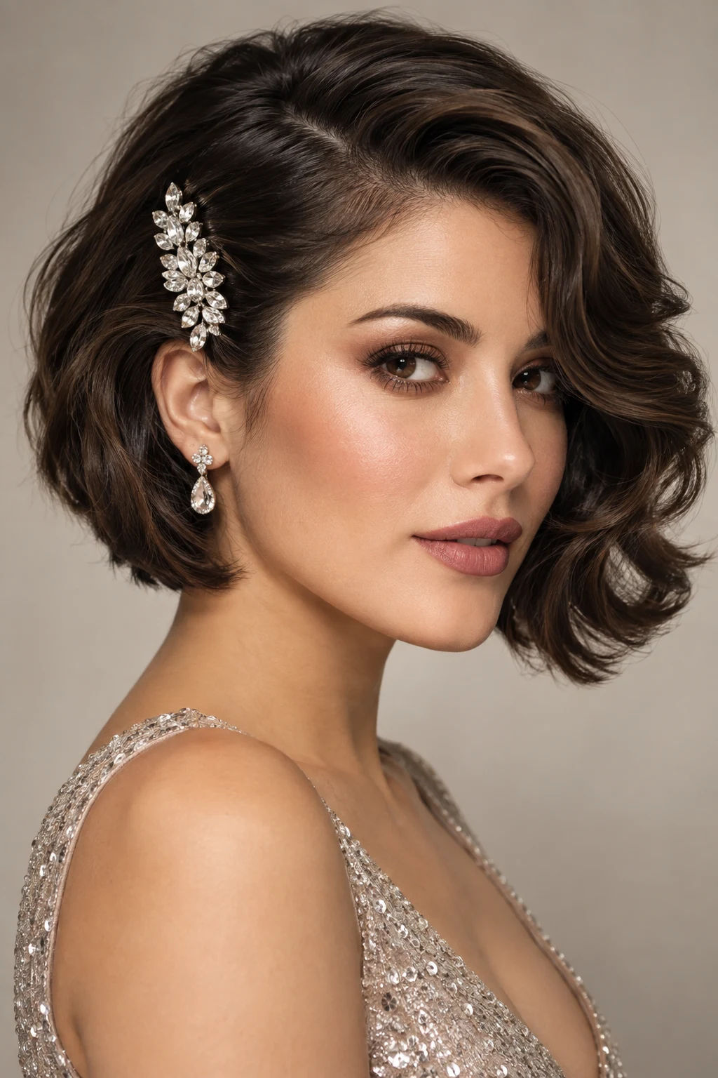 Rhinestone Side Sweep — party hairstyles for short hair style outfit