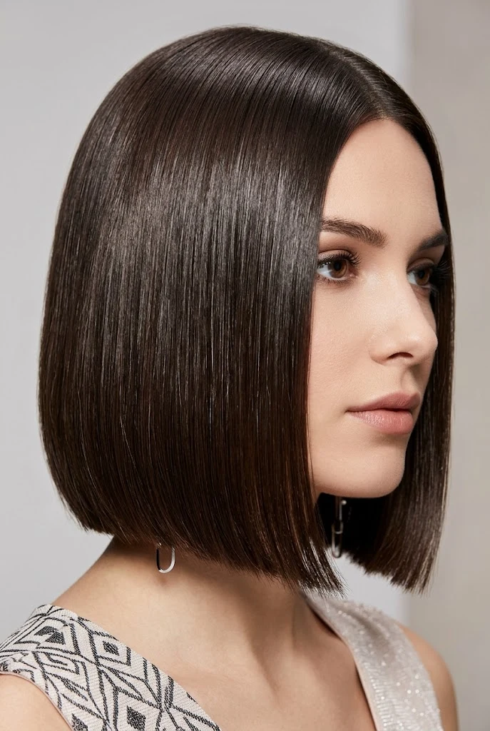The High-Gloss Glass Bob — party hairstyles for short hair worn down style outfit