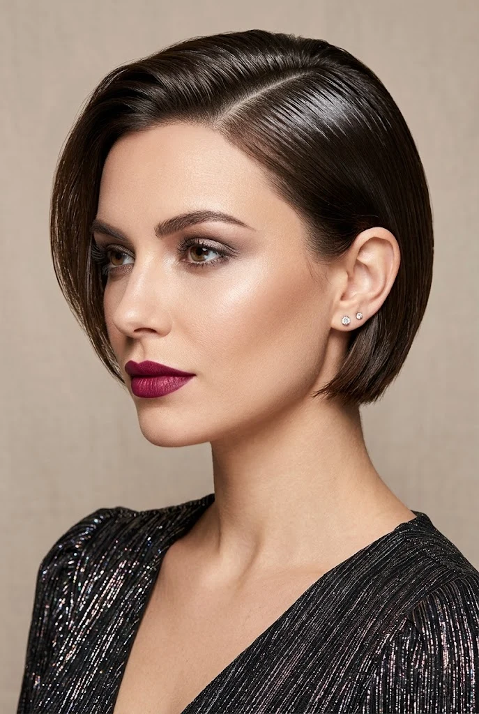 Half-Slicked Side-Parted Precision Crop — party hairstyles for short hair worn down style outfit