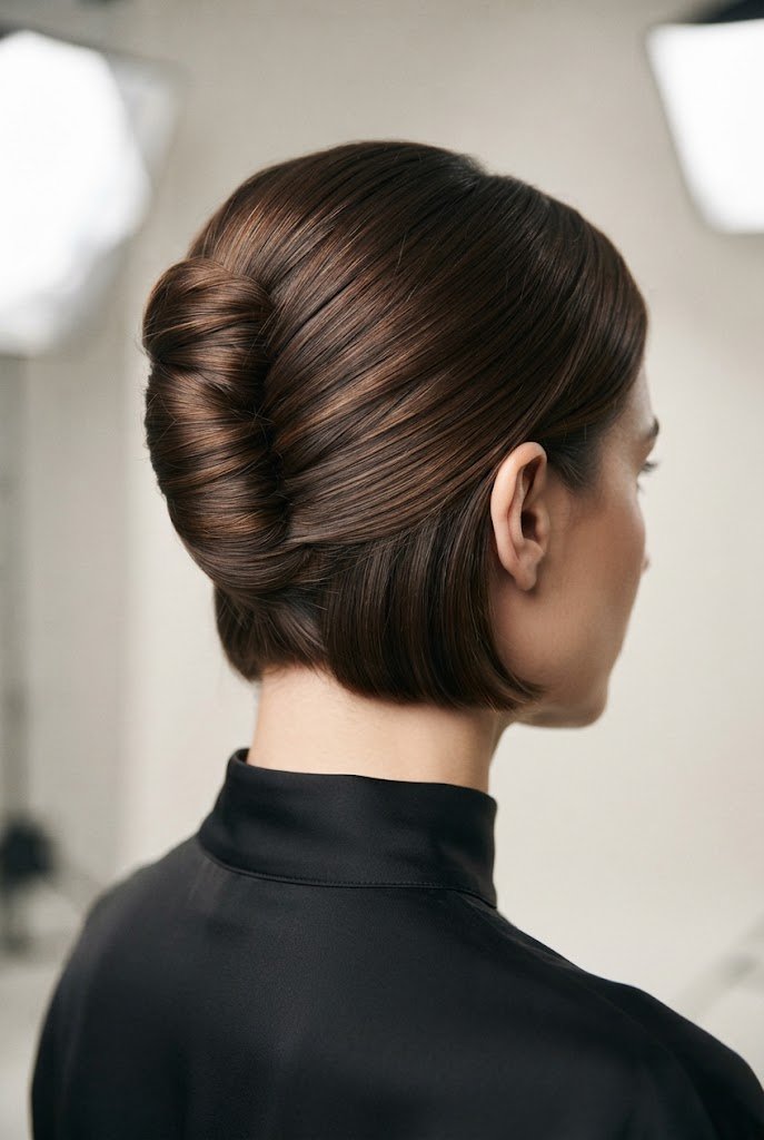 The Sculptural French Twist Bob — party updos for short hair style outfit
