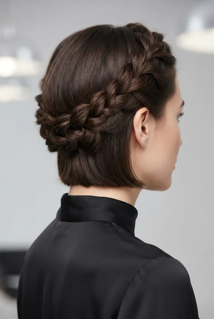 Twisted Halo Crown Braid — party updos for short hair style outfit