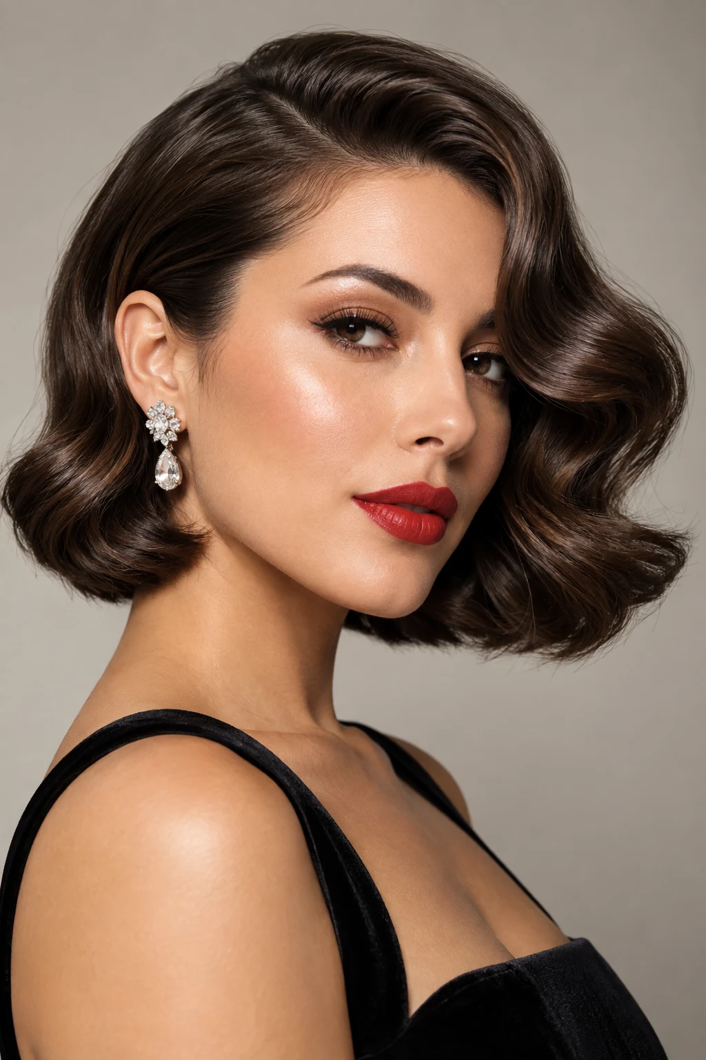 Glossy Old-Hollywood Bob — Peinados Cabello Corto Elegantes — peinados cabello corto elegantes style outfit