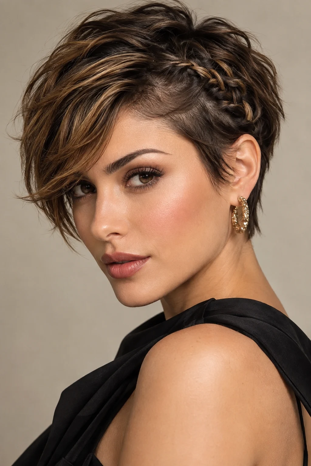 Side-Swept Braided Pixie — peinados cabello corto elegantes style outfit