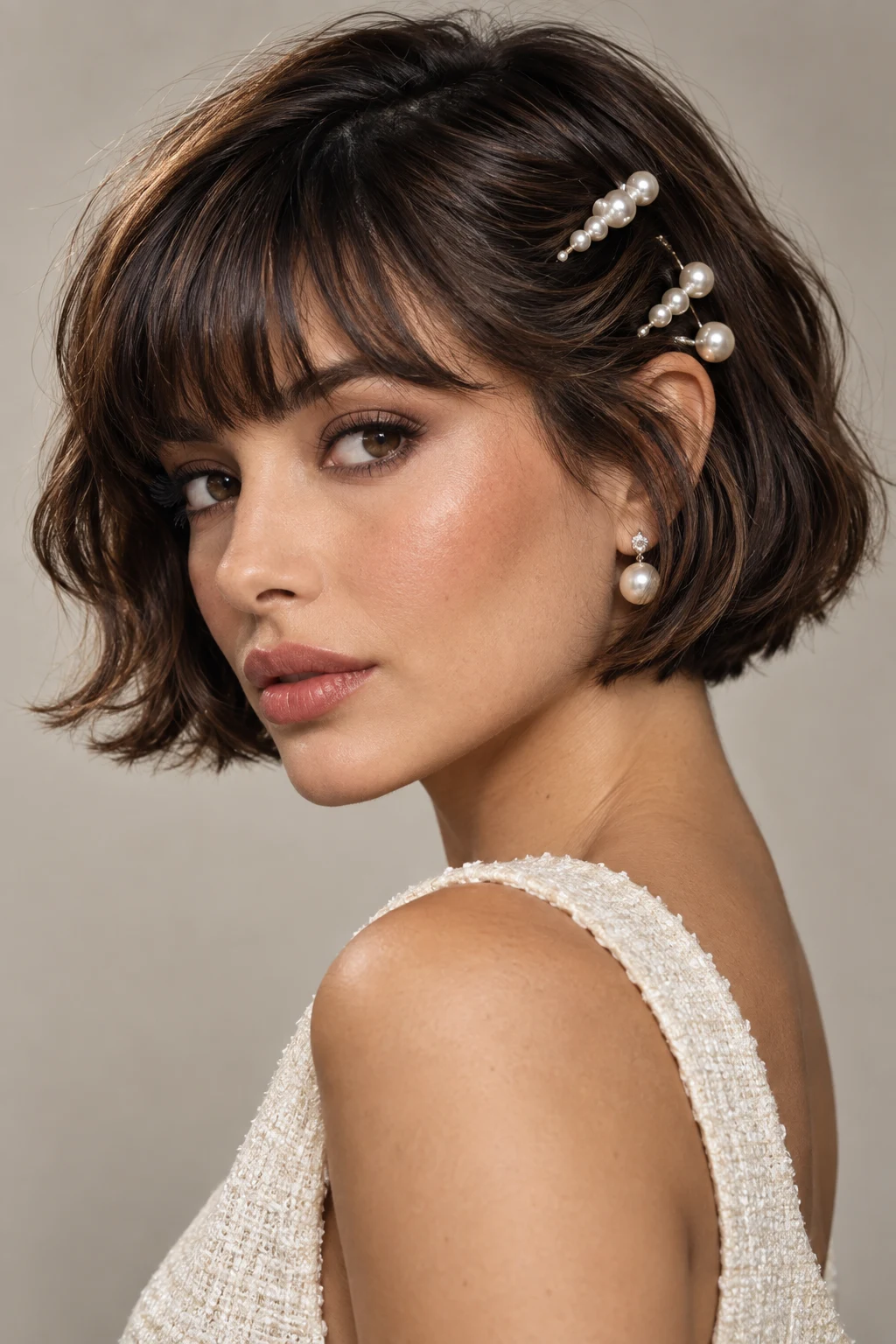 Pearl-Accent French Bob — peinados cabello corto elegantes style outfit
