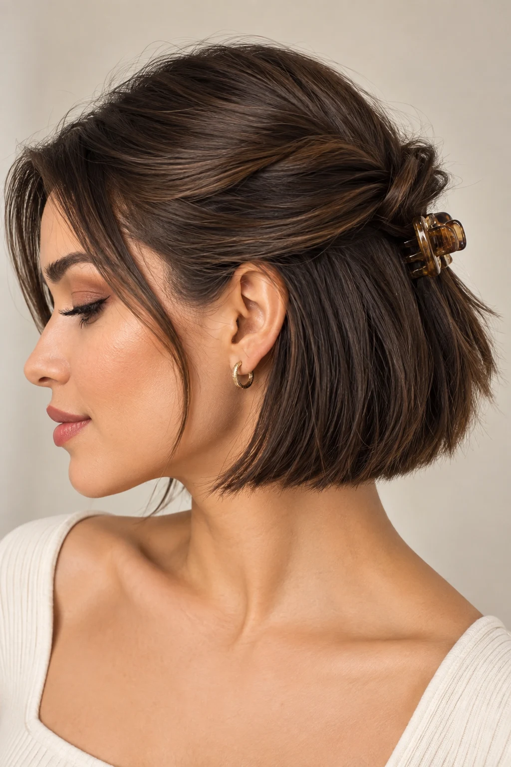 Mini Claw-Clip Twist — peinados para cabello corto liso style outfit