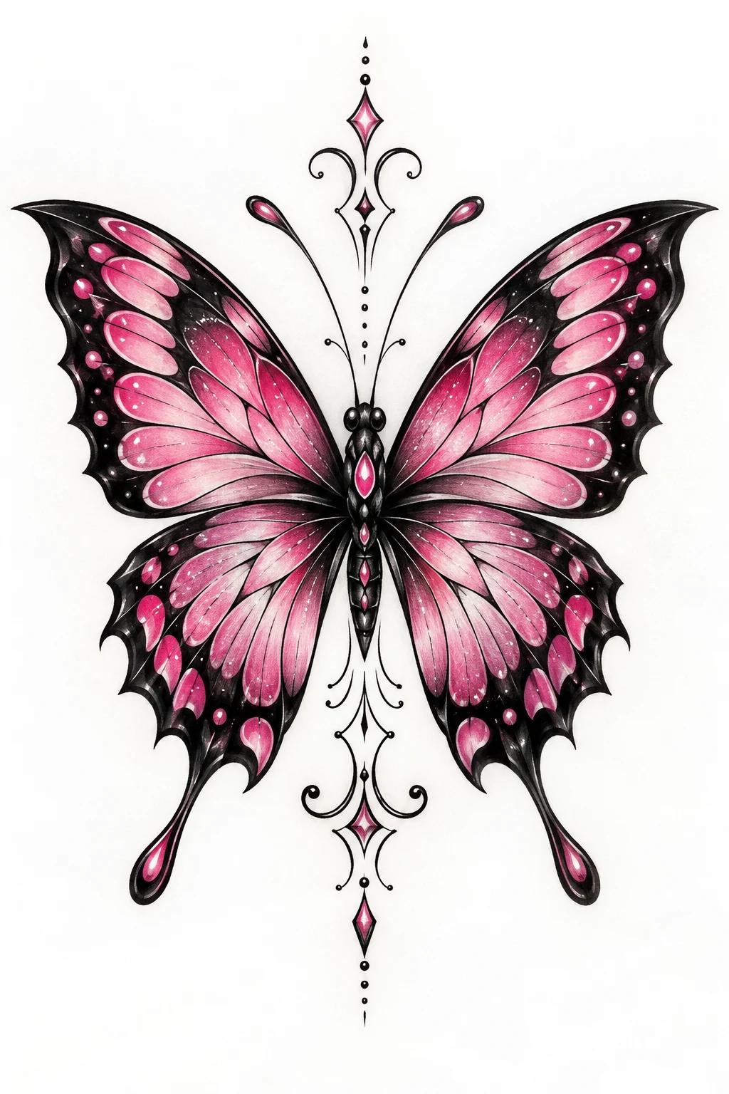 Pink-and-Black Statement Butterfly — pink butterfly tattoo style outfit