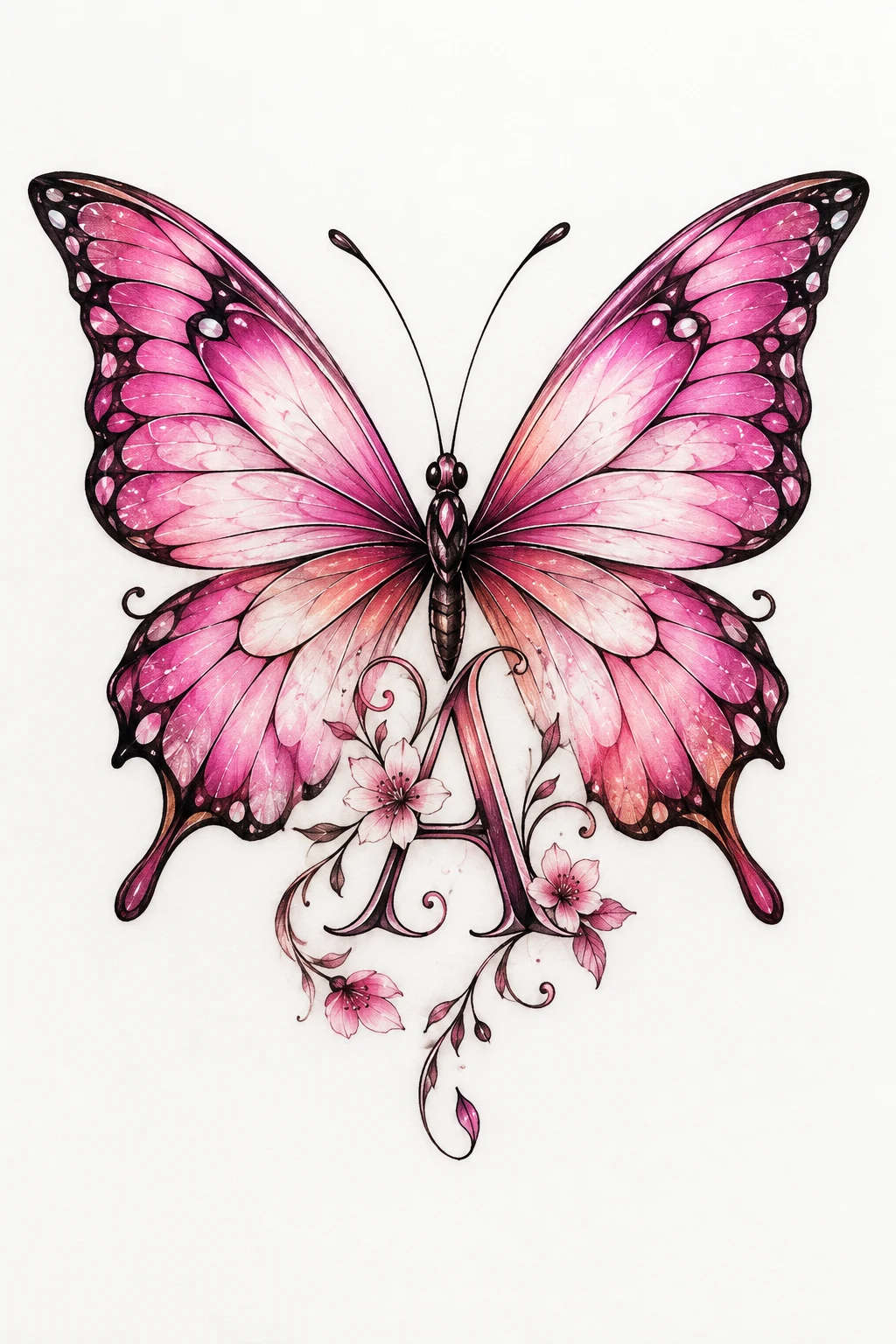 Pink Butterfly With a Name or Initial — pink butterfly tattoo style outfit