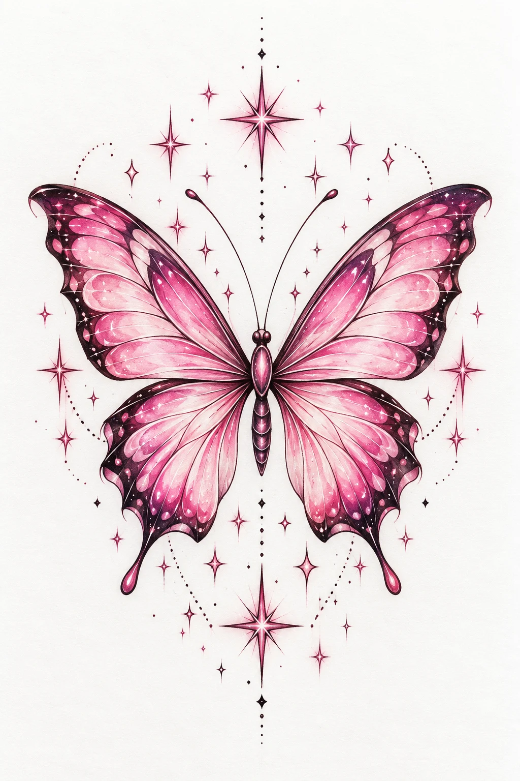 Butterfly With Sparkles and Stars — pink butterfly tattoo style outfit