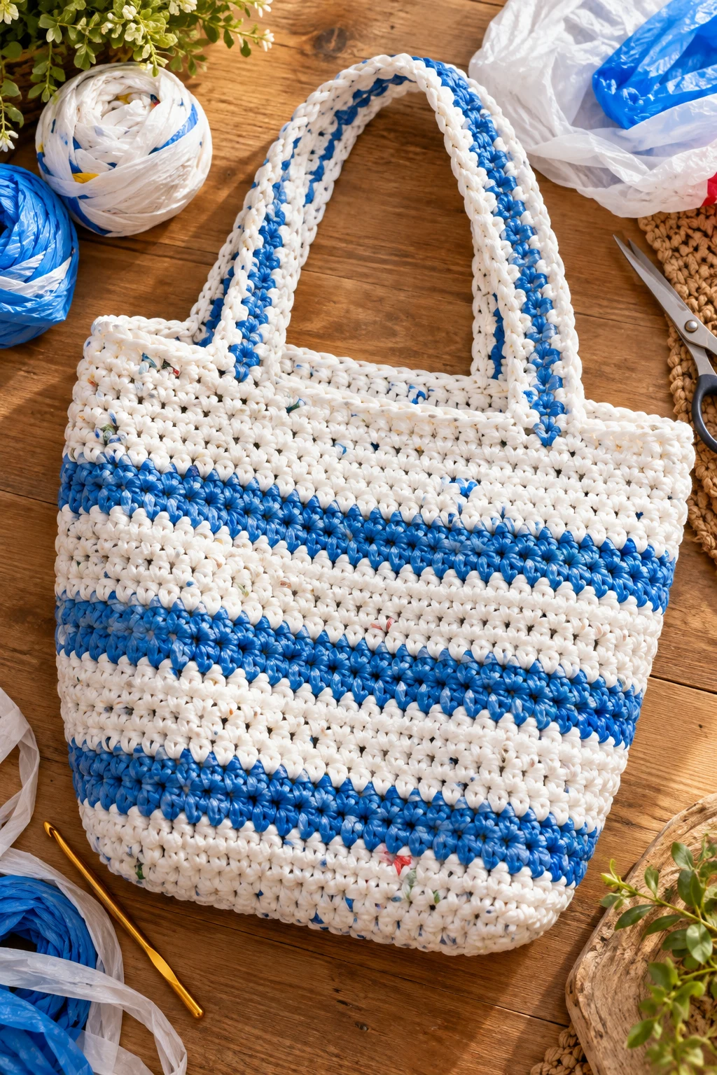 Classic Plarn Market Tote — Plastic bag crochet style outfit