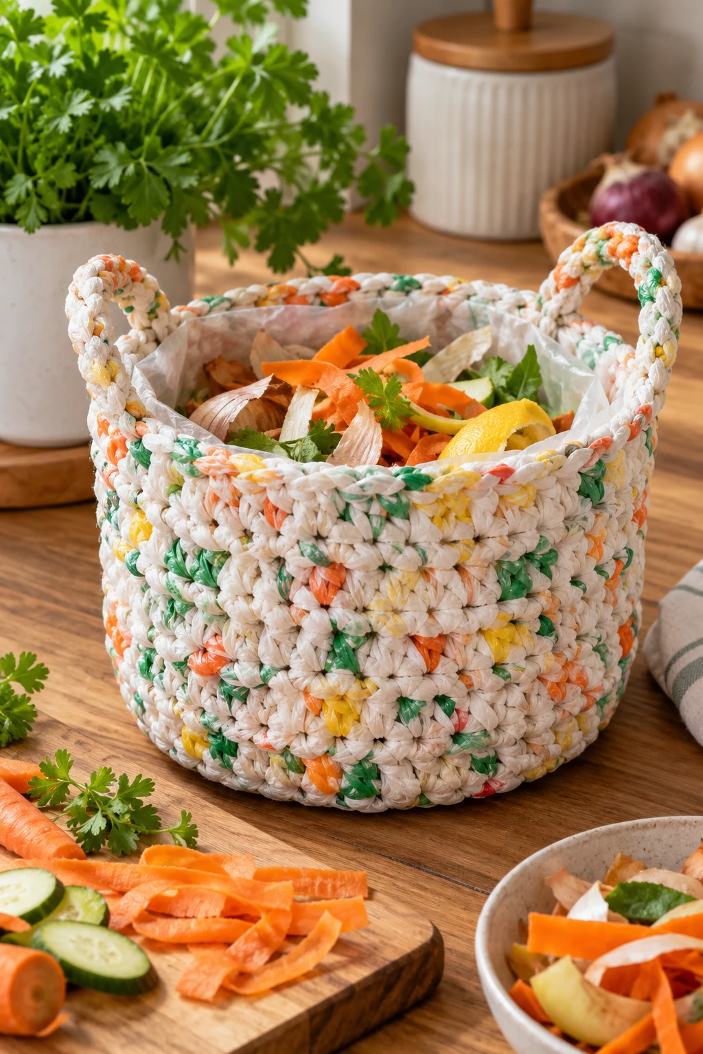 Kitchen Scrap Basket — Plastic bag crochet style outfit