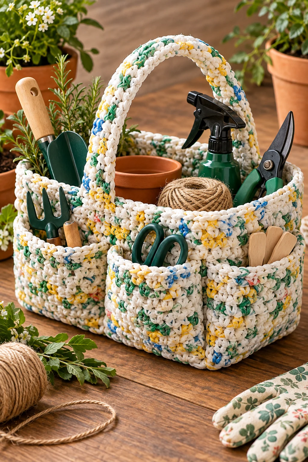Garden Tool Basket — Plastic bag crochet style outfit