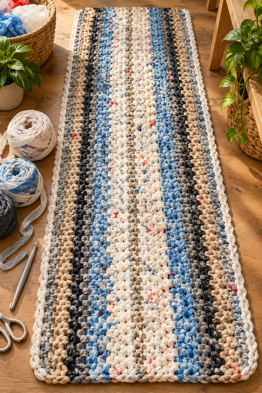 Plastic Bag Crochet Rug Runner — Plastic bag crochet style outfit