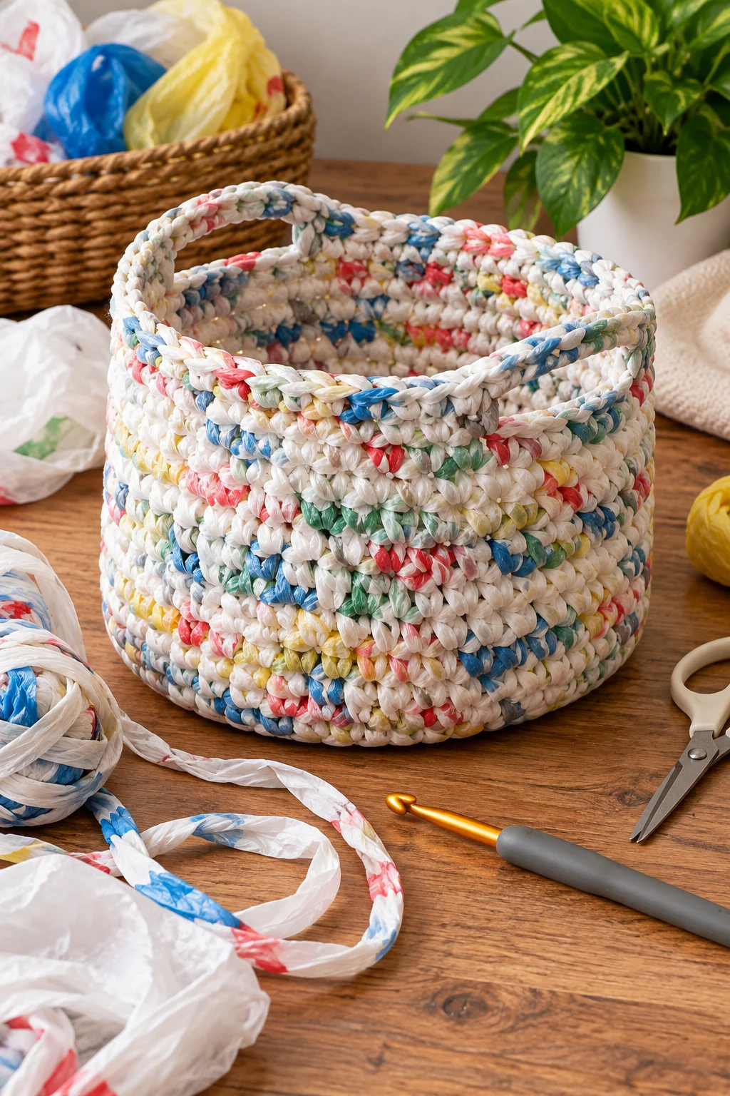 Plastic Bag Crochet Storage Basket — Plastic bag crochet style outfit