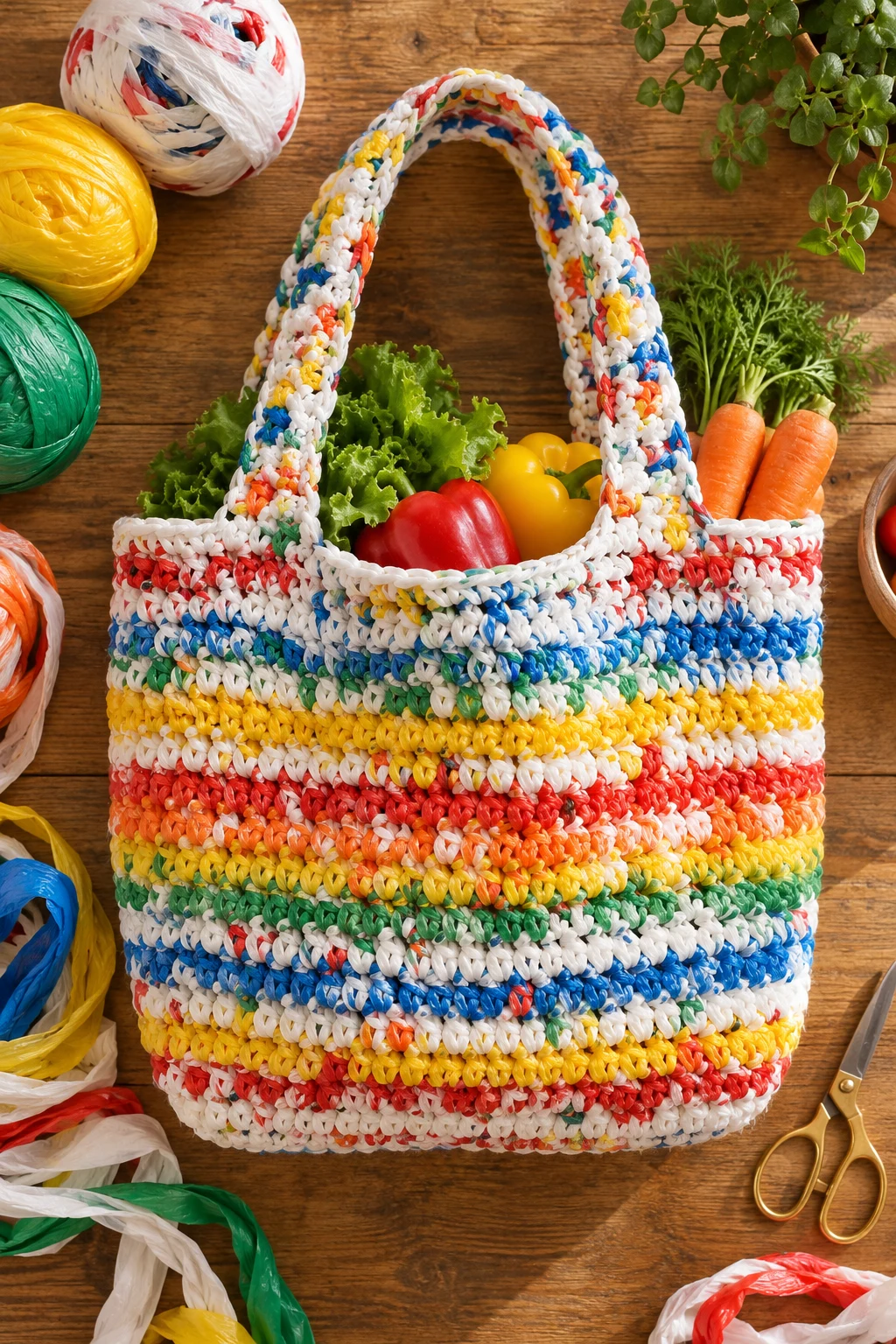 Colorful Grocery Bag Tote — Plastic bag crochet style outfit