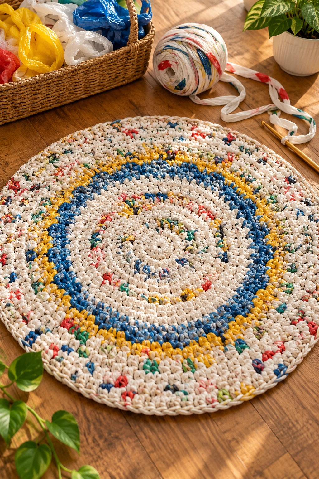 Plastic Bag Crochet Rug — Plastic bag crochet style outfit