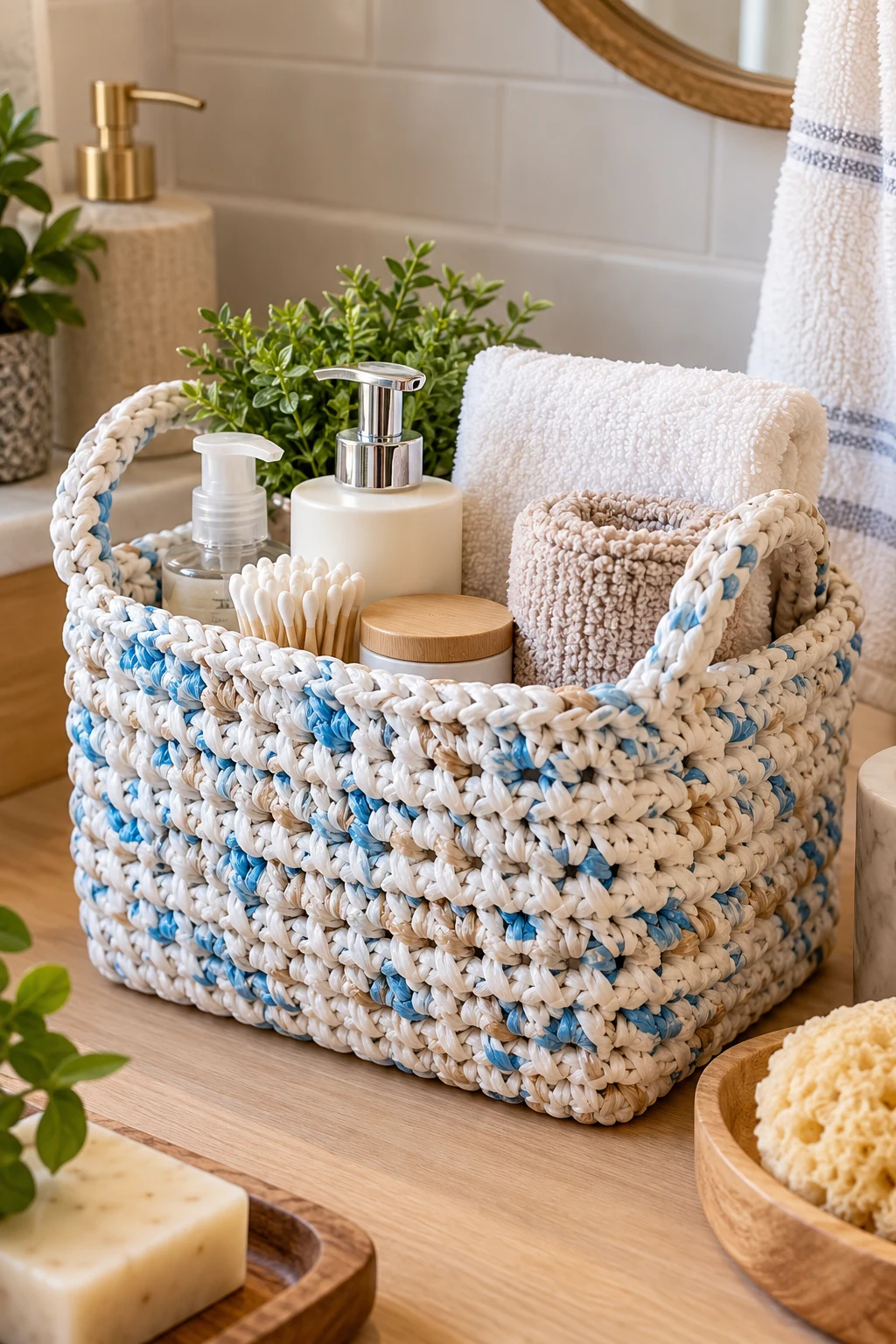 Bathroom Storage Basket — Plastic bag crochet style outfit