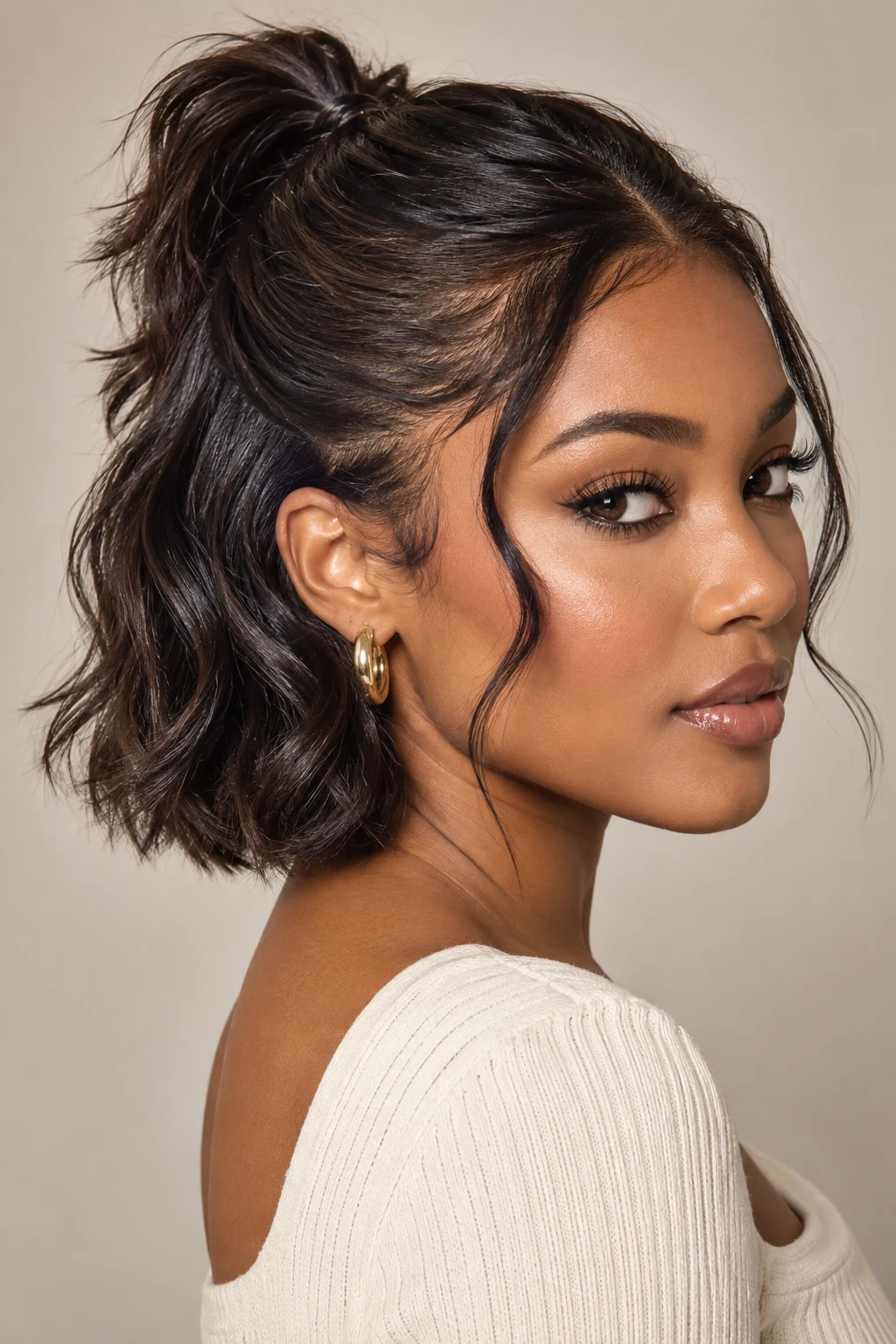 The Half-Up Mini Pony — ponytail hairstyles short hair style outfit