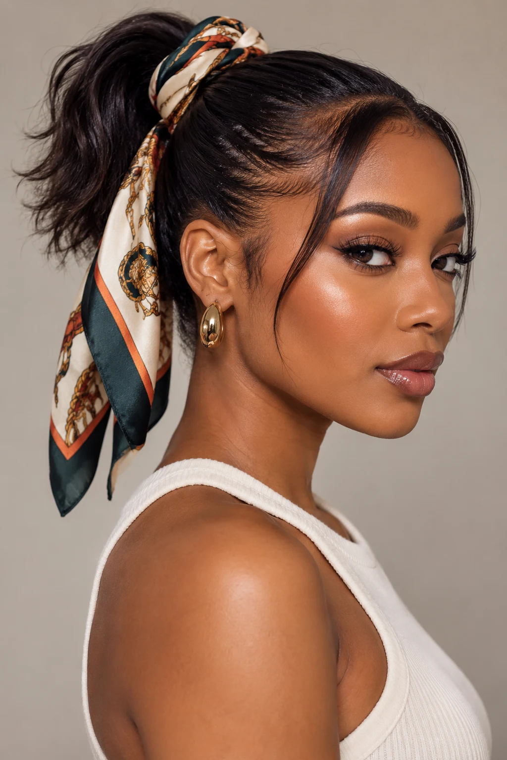 Ponytail Hairstyles Short Hair With a Scarf — ponytail hairstyles short hair style outfit