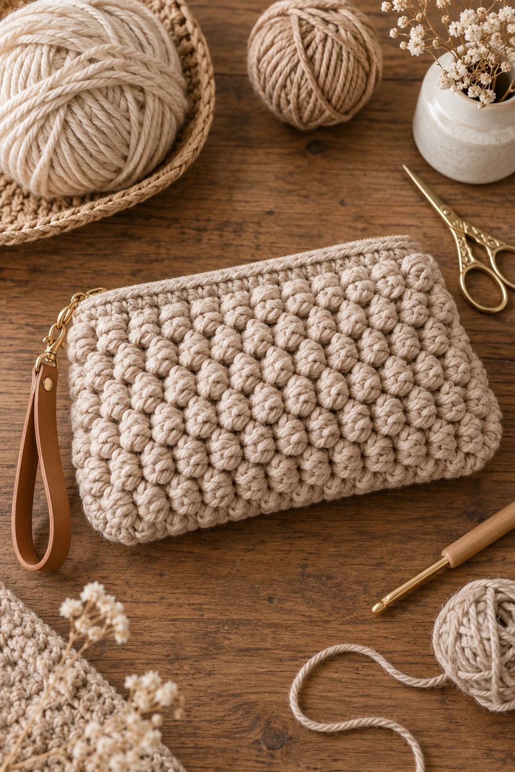 Chunky Neutral Clutch — pouch bag crochet style outfit