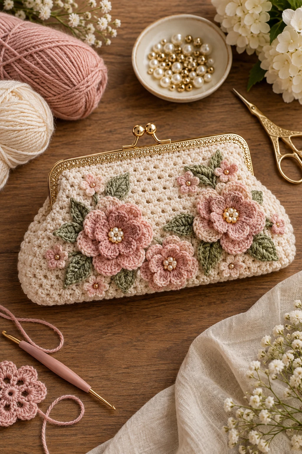 Floral Crochet Evening Pouch — pouch bag crochet style outfit