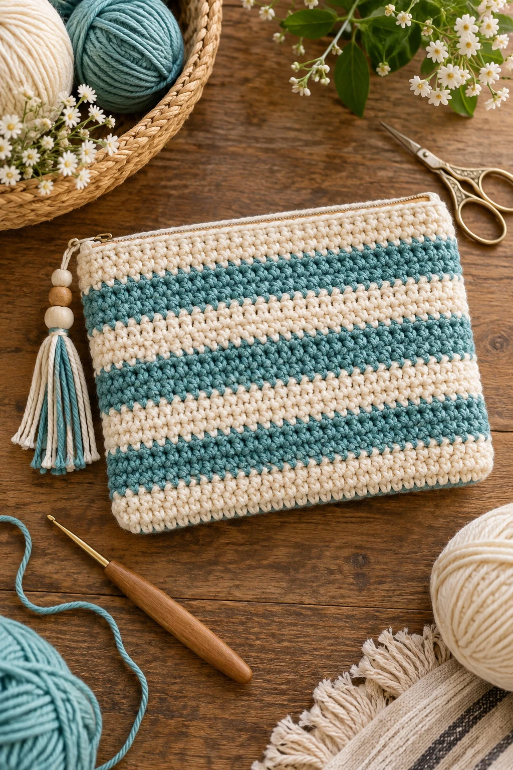Striped Summer Pouch — pouch bag crochet style outfit