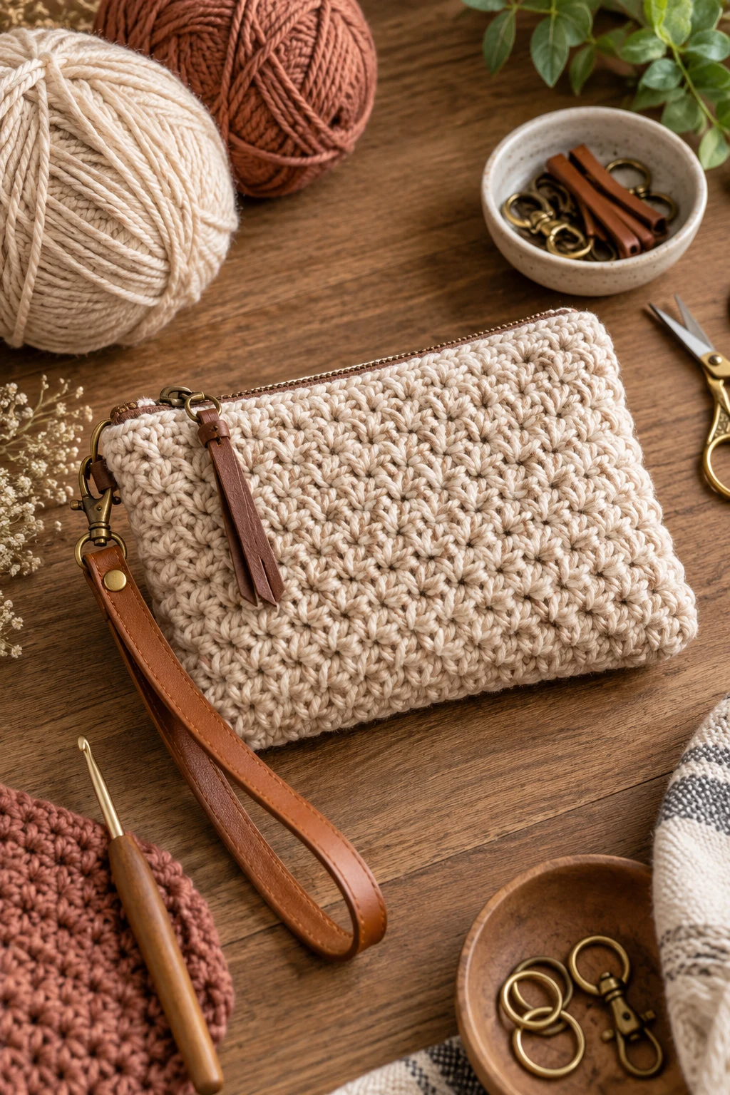 Crochet Pouch With Leather Strap — pouch bag crochet style outfit
