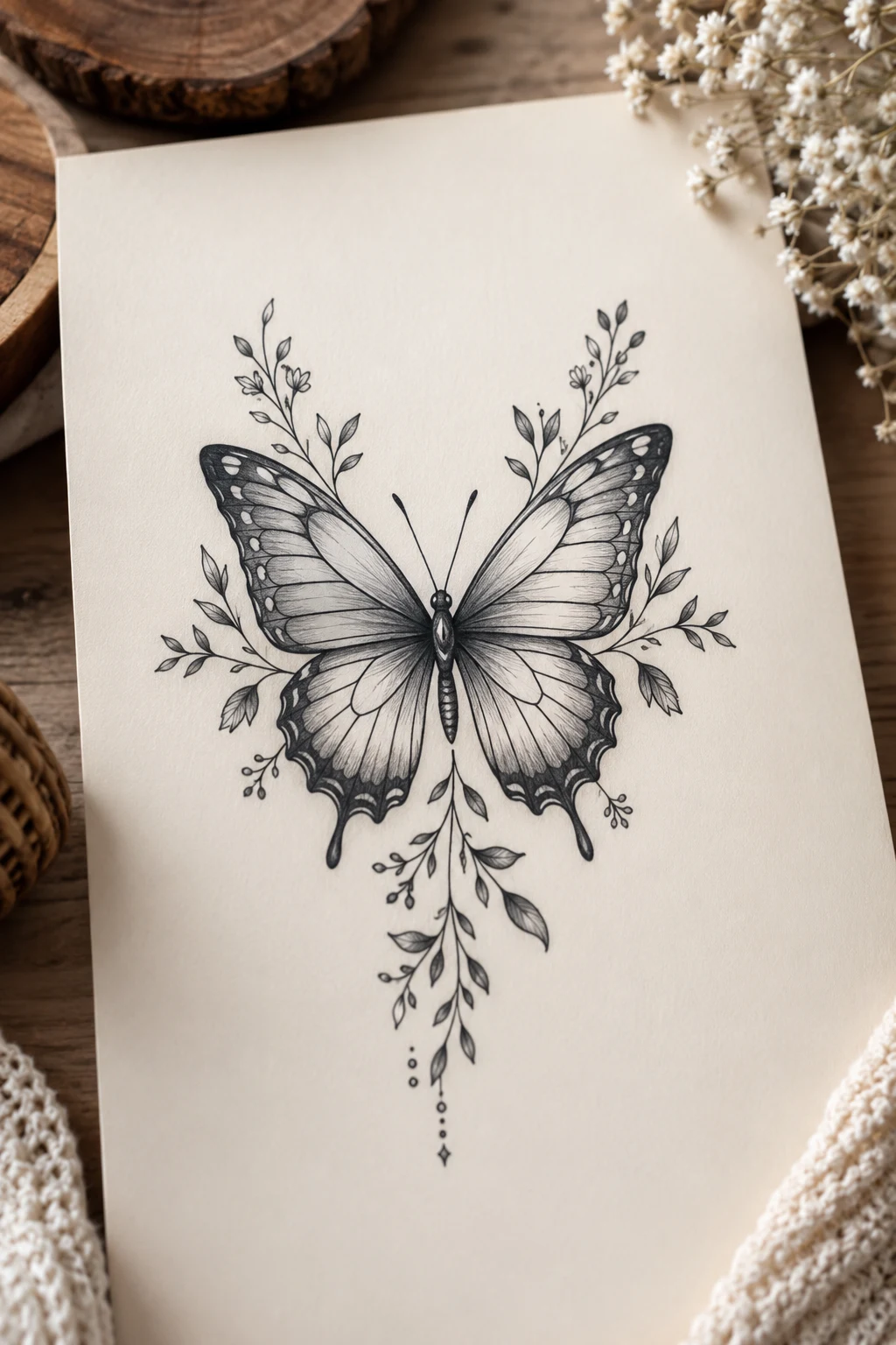 Pretty Butterfly Tattoo in Black and Gray — pretty butterfly tattoo style outfit