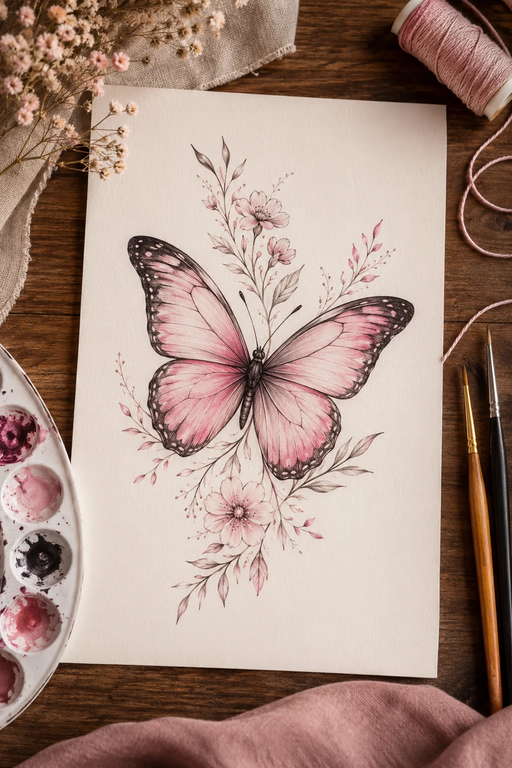 Pretty Butterfly Tattoo in Soft Pink — pretty butterfly tattoo style outfit
