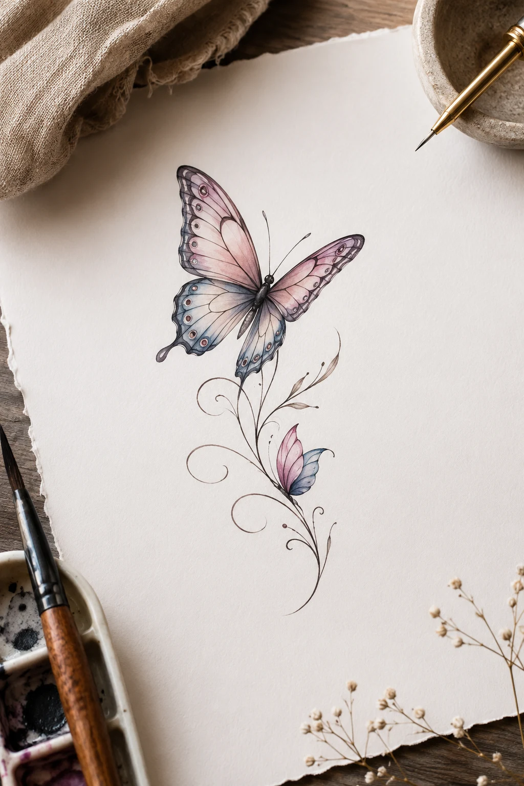 Pretty Butterfly Tattoo With Initials — pretty butterfly tattoo style outfit