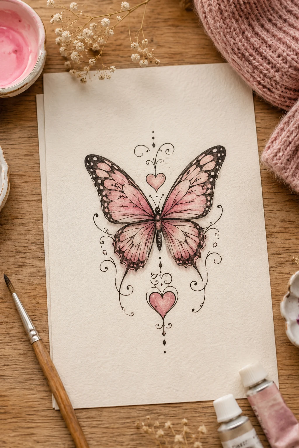 Pretty Butterfly Tattoo With a Heart — pretty butterfly tattoo style outfit